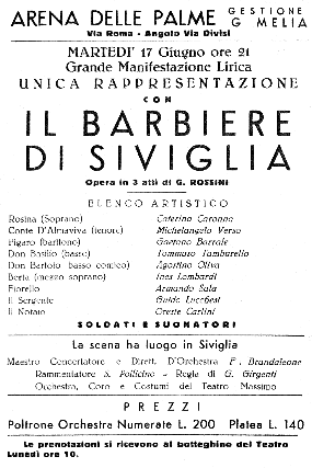 The Barber of Seville at the 'Arena delle Palme' - 1949 Palermo