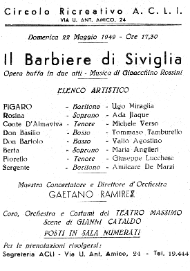 Playbill of The Barber of Seville - 1949 Palermo