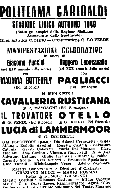 Playbill of the Theatre Politeama Garibaldi of Palermo 1949