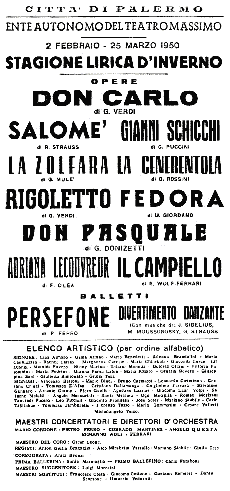 Locandina del Teatro Massimo di Palermo - 1950