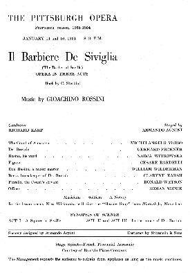 Locandina del Barbiere di Siviglia - 1953 Pittsburgh Metropolitan Opera House