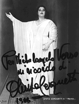 A photo of Anita Cerquetti dedicated to M. Verso