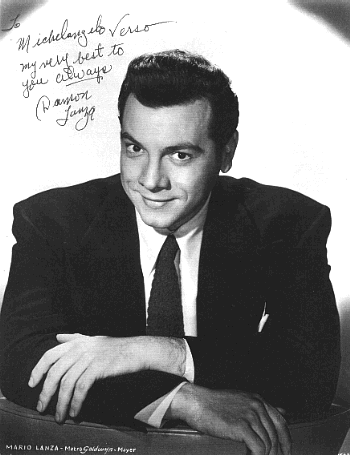 A photo of Mario Lanza dedicated to Michelangelo Verso