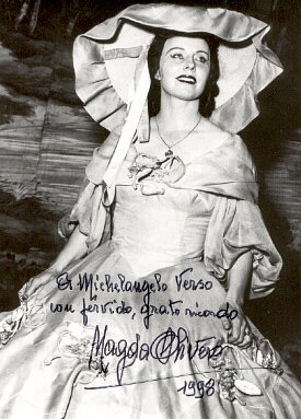 A photo of Magda Olivero dedicated to Michelanghelo Verso