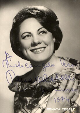 A photo of Renata Tebaldi dedicated to M. Verso