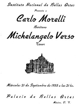 Programma del concerto di M. Verso a Teatro Bellas Artes - Mexico 1955