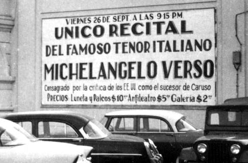 Cartellone pubblicitario del concerto di Michelangelo Verso al Teatro Municpal di Cal (Colombia)