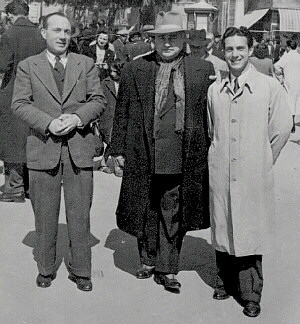 Ernesto Verso, Beniamino Gigli and Michelangelo Verso near Piazza Massimo of Palermo, 1950