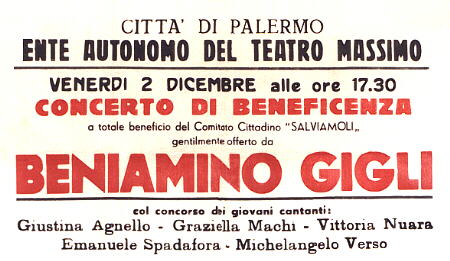 Locandina parziale del Teatro Massimo - Palermo 1949